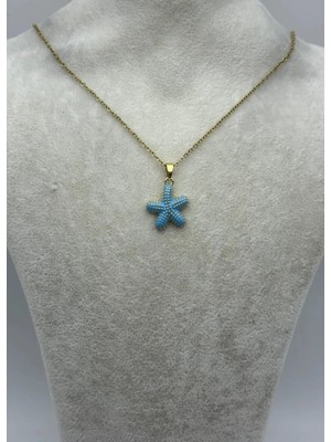 Biju Yılmaz Çelik Gold Mavi Deni Yıldızı Kolye - 25-CTR377