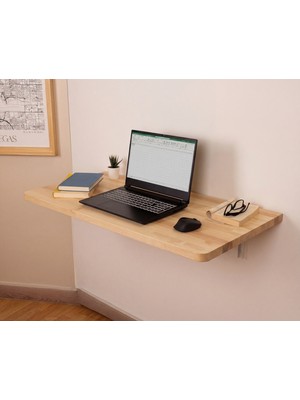 WoodHaus Masif Ahşap Duvara Monte Katlanır Masa 90X45CM– Açılır Kapanır Çalışma Masası, Mutfak / Çizim Masası