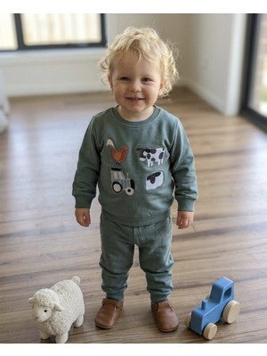 Bobişko Laura Baby Sevimli Çiftlik Temalı Erkek Bebek Çocuk Alt Üst Takım
