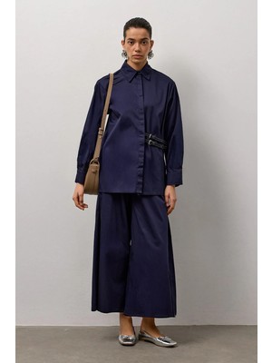 Molene Lacivert Çift Kemerli Pamuklu Takım