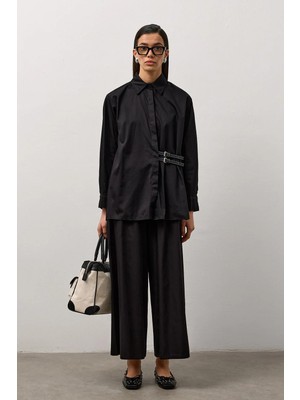 Molene Siyah Çift Kemerli Pamuklu Takım