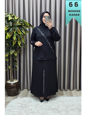 Elmas Tesettür Kadın Giyim Büyük Beden Taşlı Ritim Etekli Esnek Ikili Takım