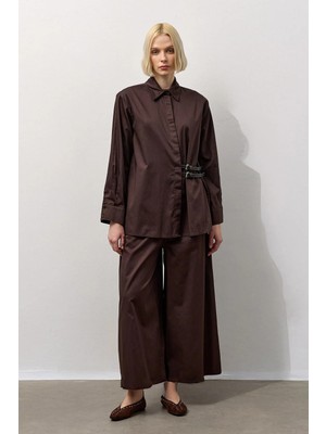 Molene Kahverengi Çift Kemerli Pamuklu Takım