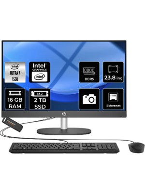 Hp Proone 240 G10 Intel Core Ultra 7 155U 16GB 2tb SSD 23.8" Fhd Fdos All In One Bilgisayar & Per4 USB Bellek D36C6ETPN309