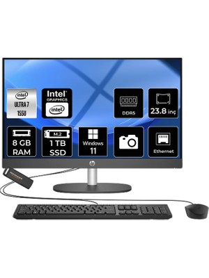 Hp Proone 240 G10 Intel Core Ultra 7 155U 8gb 1tb SSD 23.8" Fhd W11H All In One Bilgisayar & Per4 USB Bellek D36C6ETPN343