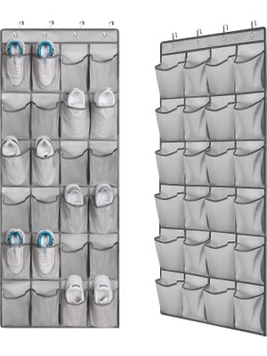 Valkyrie Kapı Arkası Ayakkabı Organizer 24 Gözlü – Askılı Dolap Içi Düzenleyici 4 Kancalı Gri