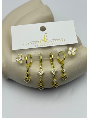 Biju Yılmaz Vip Gold Taşlı Sallantılı Yonca 6'lı Küpe - 26VIPKP54