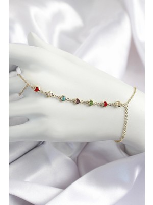 Bazarhane Pirinç Renkli Kalpli Zirkon Taşlı Y Model Gold Renk Kadın Şahmeran