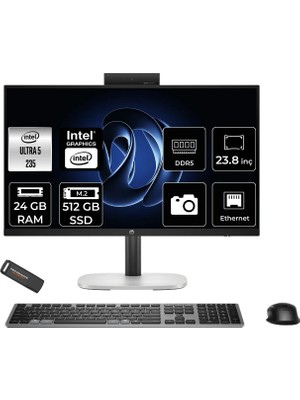 Hp Prostudio 4 G1I Intel Core Ultra 5 235T 24GB 512GB SSD 23.8" Fhd Fdos Touch All In One Bilgisayar & Per4 USB Bellek BY7E9ETPN312