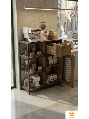 Ayz Keyif Kahve Köşesi Çekmeceli Dolaplı Mutfak Dolabı Kahve Dolabı Siyah-Cafe Legna