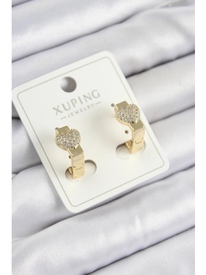 Bazarhane Xuping Zirkon Taşlı Kalp Model Gold Renk Kadın Küpe