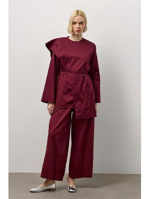 Molene Bordo Aller Yakalı Pamuklu Takım