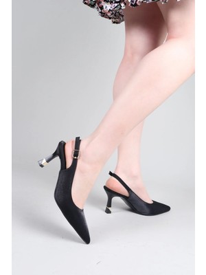 Birikon Narın Saten Topuklu Ayakkabı Siyah