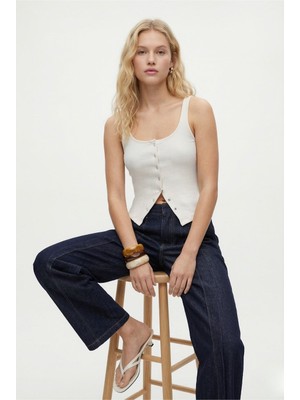 Ritnice Kadın Olivia Lux Touch U Yaka Çıtçıtlı Askılı Ekru Top / Bluz