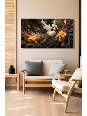 Şehber Modern Duvar Tablosu Yatay Kanvas Tekli Salon Mutfak Yatak Odası Ofis Soyut Anka Kuşu