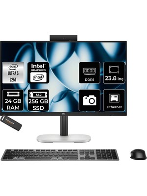 HP K12 Prostudio 4 G1I Core Ultra 5 225T 24GB RAM 256GB SSD 23.8" FHD FreeDOS C40M6ESPN311 All In One Bilgisayar + Per4 USB
