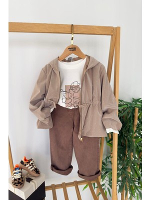 Miniğimin Cicileri Taşlı Yağmurluklu Kız Çocuk 3 Lü Takım - Vizon