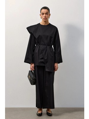 Molene Siyah Aller Yakalı Pamuklu Takım