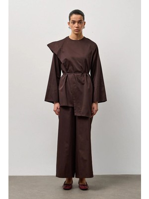 Molene Kahverengi Aller Yakalı Pamuklu Takım