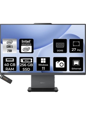 Lenovo Thinkcentre Neo 50A Core 5 210H All In One Bilgisayar 40GB RAM 256GB SSD 27" FHD Win11 Home + Per4 USB 12SAA05QTRP361