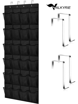 Valkyrie Kapı Arkası Ayakkabı Organizer 24 Gözlü – Askılı Dolap Içi Düzenleyici 4 Kancalı Siyah