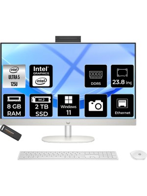 Hp Proone 240 G10 Intel Core Ultra 5 125U 8gb 2tb SSD 23.8" Fhd W11P All In One Bilgisayar & Per4 USB Bellek A54Z6ETPN384