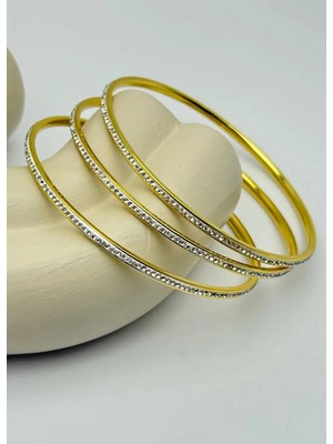 Biju Yılmaz Çelik Gold Taşlı 3'lü Ajda Bilezik - 25-AJD22