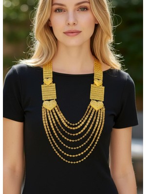 Biju Yılmaz 22K Altın Kaplama Kalpli Urfa Akıtması Madonna Kolye - 2622KO02