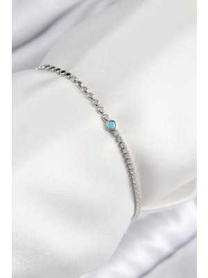 Bazarhane Pirinç Zirkon Taşlı Boncuk Model Ezme Zincir Gümüş Renk Kadın Bileklik