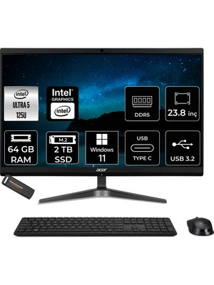 Acer Veriton Intel Core Ultra 5 125U 64GB 2tb SSD 23.8" Fhd W11H All In One Bilgisayar & Per4 USB Bellek DQR2REM001P379