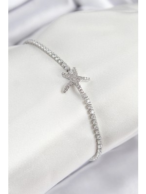 Bazarhane Pirinç Zirkon Taşlı Deniz Yıldızı Model Gümüş Renk Kadın Bileklik