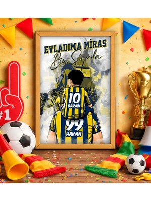 Bk Gift Kişiye Özel Isimli Baba-Oğul Sarı Lacivert Evladıma Miras Bu Sevda Ahşap Çerçeveli Tablo-1 40X25CM, Doğum Günü Hediyesi, Taraftar Hediyesi