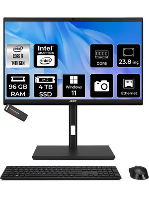 Acer Veriton Intel Core I7 14700 96GB 4tb SSD 23.8" Fhd W11P All In One Bilgisayar & Per4 USB Bellek DQR1TSG003P420