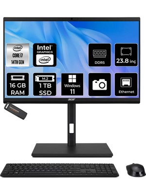 Acer Veriton i7 14700 All In One Bilgisayar 16GB RAM 1TB SSD 23.8" FHD Win11 Home + Per4 USB DQR1TSG003P348