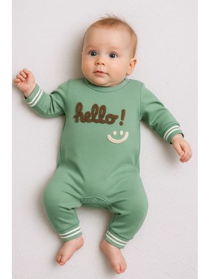 DMR Elegance Hello Nakışlı % 100 Pamuk Erkek Bebek Tulum