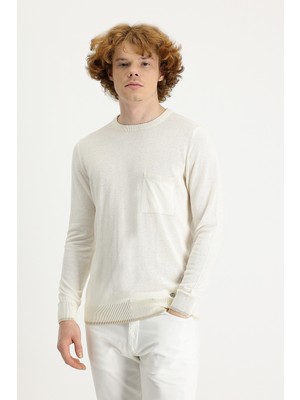 Kiğılı Bisiklet Yaka Slim Fit Dar Kesim Pamuklu Keten Karışımlı Triko Kazak