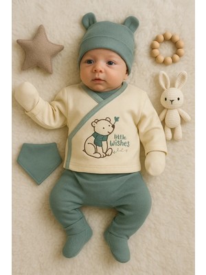 DMR Elegance Waffle Natural % 100 Pamuk 5'li Erkek Bebek Hastane Çıkış Seti