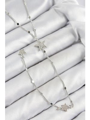 Bazarhane Pirinç Zirkon Taşlı Yıldız Model Gümüş Renk Y Kolye