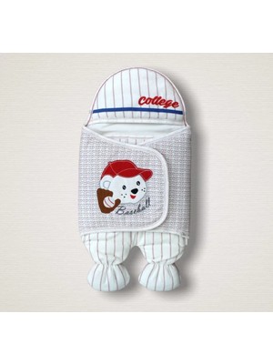 DMR Elegance Yenidoğan Beyzbolcu Nakışlı Ayaklı Erkek Bebek Kundak Ekru