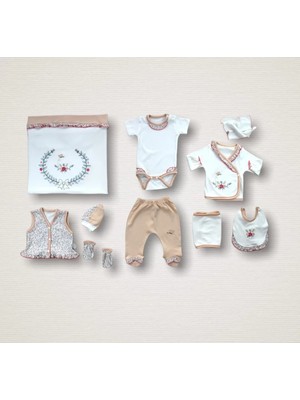 DMR Elegance Erguvan Taç Nakışlı  Kız Bebek 10LU Zıbın Takımı Hastane Çıkışı Nar Çiçeği