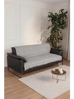 Cotto Home Çift Taraflı Pamuklu Kaymaz Koltuk Örtüsü 170X220CM - Gri Çok Amaçlı Örtü Pike Koltuk Şalı