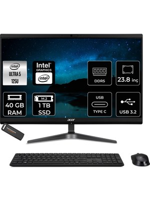 Acer Veriton Core Ultra 5 125U All In One Bilgisayar 40GB RAM 1TB SSD 23.8" FHD FreeDOS + Per4 USB DQR2REM001P323