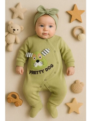 DMR Elegance Pretty Dog Nakışlı Bandanalı % 100 Pamuk Kız Bebek Tulumu