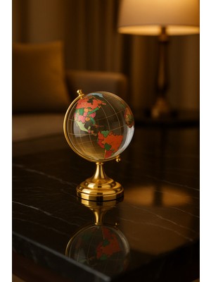 Genel Kristal Küre Dünya Biblosu -- Altın Renkli Lüks Masa Üstü Dekoratif Obje