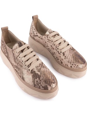 Emel Ayakkabı Hakiki Deri Kalın Ortopedik Taban Ayakkabı Vizon Yılan 639