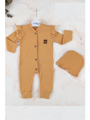 DMR Elegance Boydan Düğmeli Şapkalı % 100 Pamuk Kız Bebek Tulumu