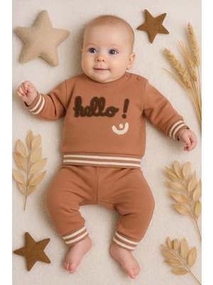 DMR Elegance Hello Nakışlı % 100 Pamuk 2'li Erkek Bebek Takım