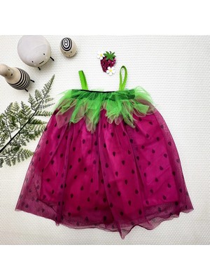 DMR Elegance 2-3-4 Yaş Askılı Çilek Kostüm Kız Çocuk Elbise Fuşya
