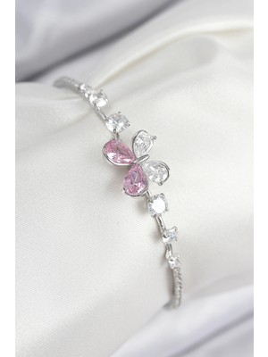 Bazarhane Pirinç Zirkon Taşlı Kelebek Model Gümüş Renk Kadın Bileklik
