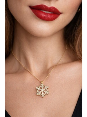 Genel Paslanmaz Çelik Kar Tanesi Kolye | Altın Renk | Zirkon Taşlı, Kararmaz, Paslanmaz, Suya Dayanıklı
